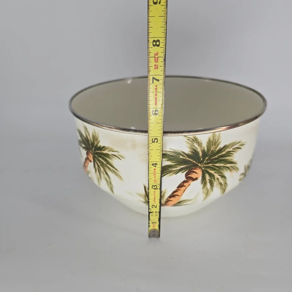 Vintage Palm Tree Enamel Mixing Bowls Set of 2 Coastal Palm Beach Kitchen